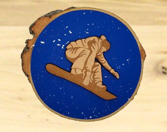 Christmas Ornaments,Wood Disk Ornaments,Snow,Snowboarding,Snowboarding Ornaments,Gifts for Snowboarders,Mountains,Winter,Snowboarders