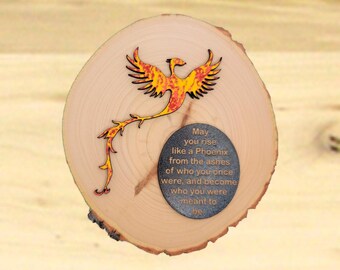 Phoenix Rising Wood Ornament | Rise Like a Phoenix Gift |  Wood Slice | Inspirational Gift | Encouragement | Handmade Christmas Ornament