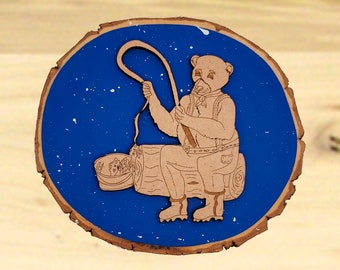 Christmas Ornaments,Wood Disk Ornaments,Fishing,Bears,Fishing Bears,Gifts for Fishermen,Fishing Gifts,Father's Day Gifts,Fishing Ornaments