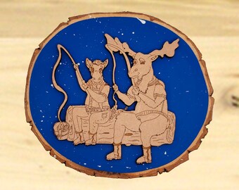 Christmas Ornaments,Wood Disk Ornaments,Fishing,Moose,Fishing Moose,Gifts for Fishermen,Fishing Gifts,Father's Day Gifts,Fishing Ornaments