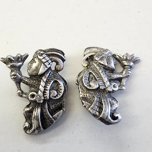 Vintage Solid Sterling Silver mayan Inca warrior clip earrings 12 grams
