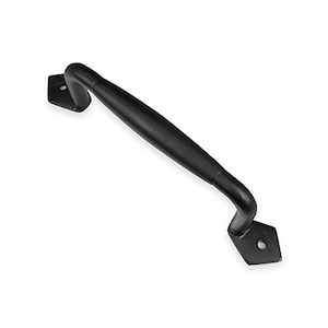 May include: Black metal door handle with a diamond-shaped design on each end.