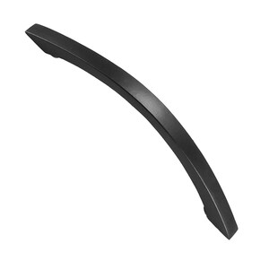 May include: Black curved cabinet door handle with a smooth, slightly rounded surface.