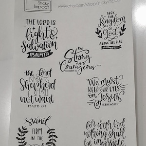 May include: A sheet of white paper with black text and images. The text includes Bible verses and inspirational quotes. The images include a cross, a shepherd, and a crown. The text is in a handwritten style.