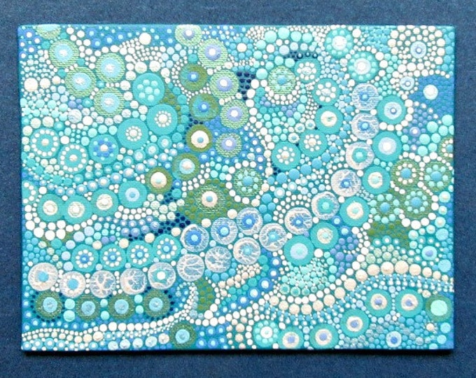 Abstract Dot Painting on Canvas Board Acrylics Blue Green Etsy
