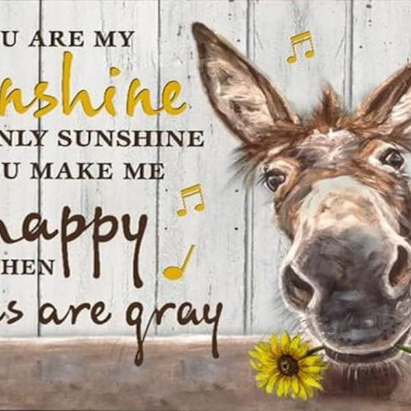 You are my Sunshine -Happy Donkey - Metal Sign Home Plaque Vintage Retro Bathroom Shower Tin- Funny Retro Reproduction Metal Sign