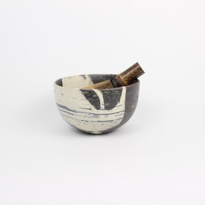 Japanese Shigaraki Ceramic Tea Bowl, Abstract Print