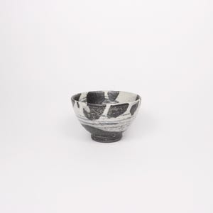 Japanese Shigaraki Small Ceramic Tea/Rice Bowl, Abstract Print