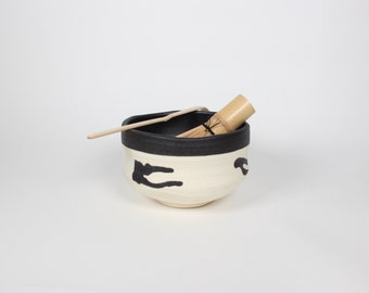 Japanese Shigaraki Ceramic Brush Stroke Matcha Bowl