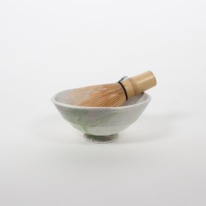 Japanese Shigaraki Ceramic Matcha Tea Bowl, White & Green