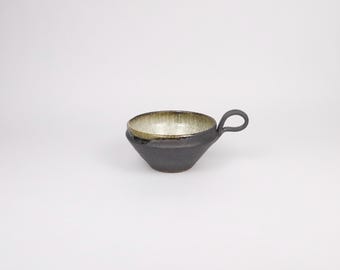 Japanese Shigaraki Ceramic Wide Mug, Charcoal/Dark Brown
