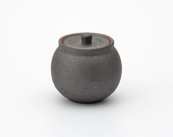Japanese Shigaraki Ceramic Salt Jar, Black