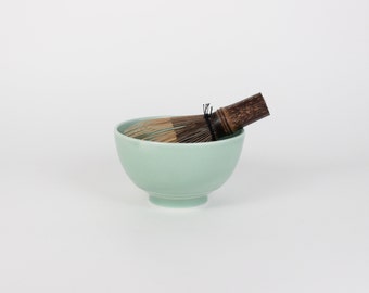 Japanese Porcelain Hime Chawan Tea Bowl, Jade Green