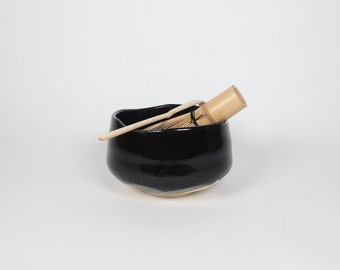 Japanese Mino-Yaki Ceramic Matcha Bowl, Black