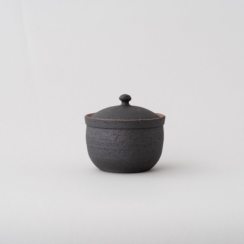 Japanese Shigaraki Ceramic Salt Jar, Large Black image 1