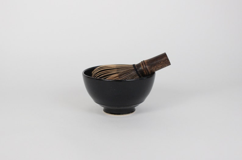 Japanese Porcelain Hime Chawan Tea Bowl, Black image 1