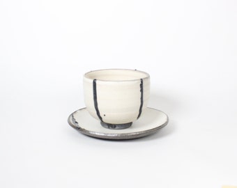 Japanese Shigaraki Itchin-Gaki Ceramic Bowl & Saucer (Set)