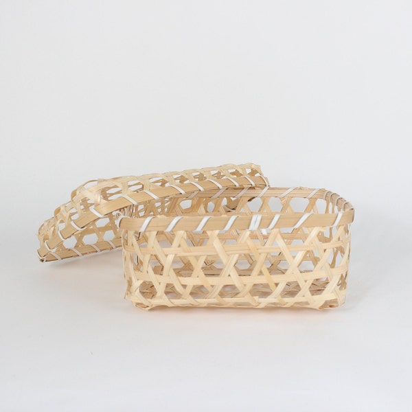 Cestini in bambù con coperchio intrecciato retrò realizzati a mano, 3 dimensioni