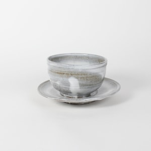Japanese Shigaraki Ceramic Tea Bowl and Saucer (Set)