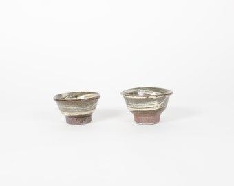 Japanese Okinawan Ceramic Mini Cups with Brush Pattern (Set)