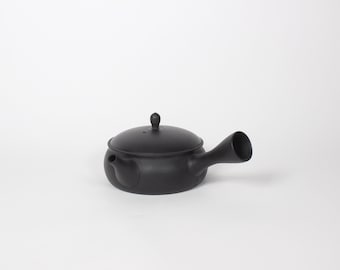 Japanese Tokoname Ceramic Kyusu Round Tea Pot, Black