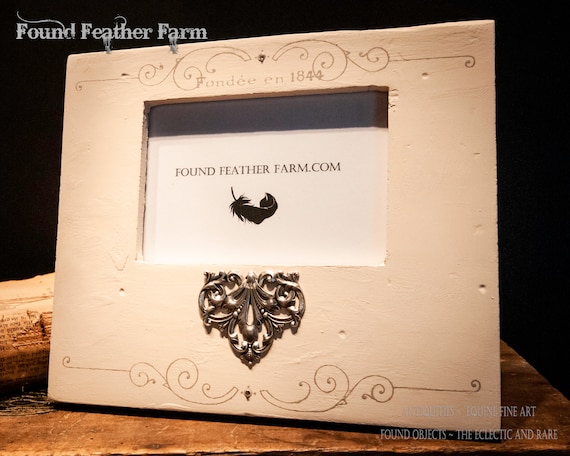 Handmade Wooden Photo Frame With Hand Drawn Scrolling and Silver Acanthus Finding