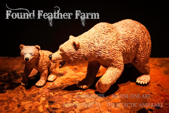 Resin and Rubber Brown Bear Mother and Cub