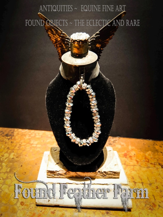Winged Velvet and Antique Wood Jewelry Display Stand