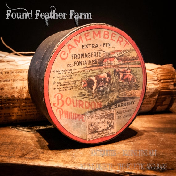 A Handmade Small Black Paper Mache Box With a Reproduction French Camembert Cheese Label