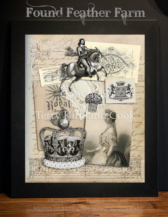 Of Kings and Queens ~ Original Vintage Art Collage 20" x 24"Framed Giclee Print