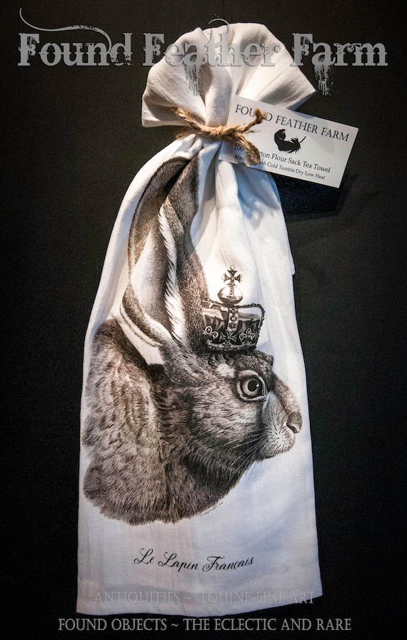 Printed Cotton Flour Sack Tea Towel with Original  "The French Rabbit" Design