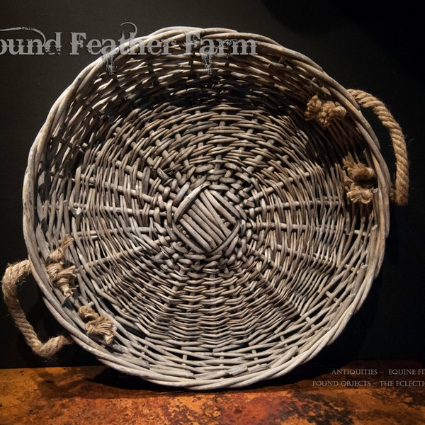 Beautiful Vintage Hand Made Washed Willow Basket Trays With Jute Handles