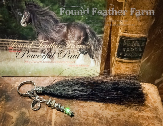 Handmade Horsehair Tassel Key Ring with Silver Charms and Jewels