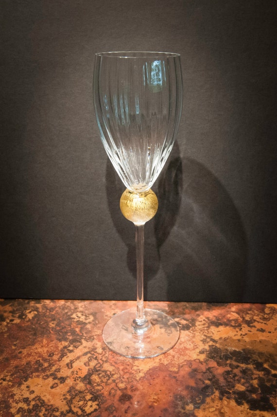 Hand Blown Long Stemmed Wine Glass with 24K Gold
