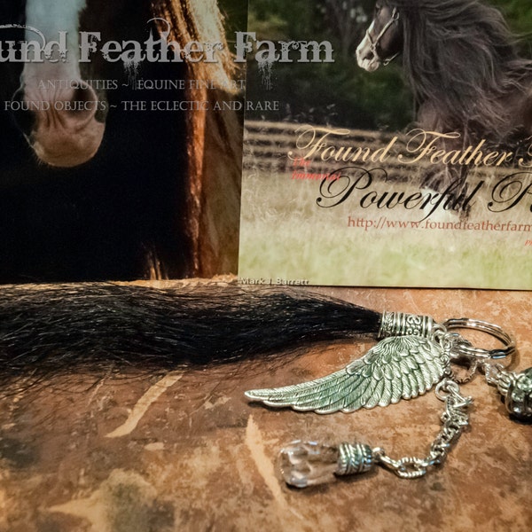 Handmade Horsehair Tassel Key Ring with Silver Charms, Crystals and Jewels