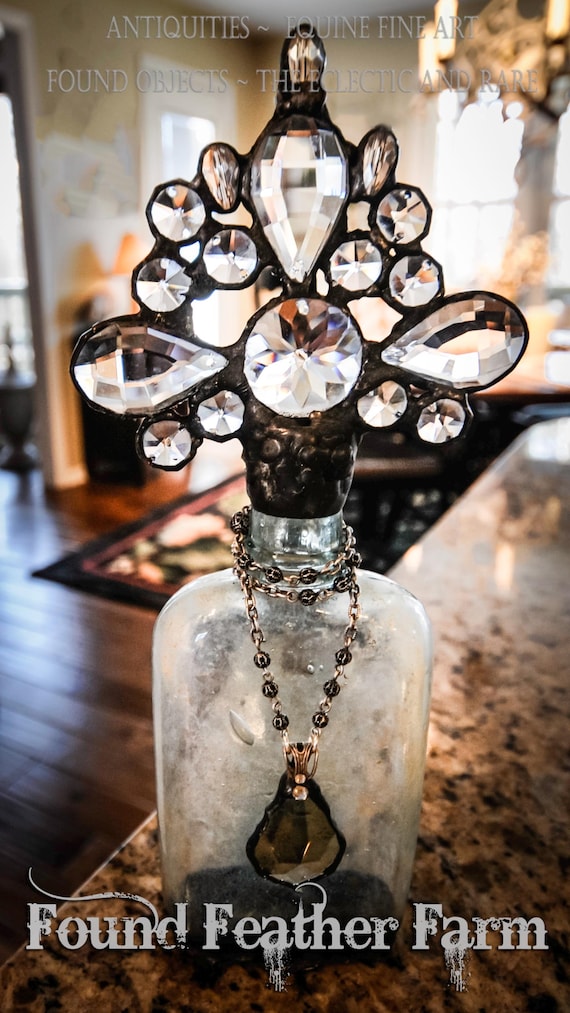Elements of Grace Collection ~ Handmade Antique Glass Cross Bottle with a Rare 1800's Pale Green Antique Bottle