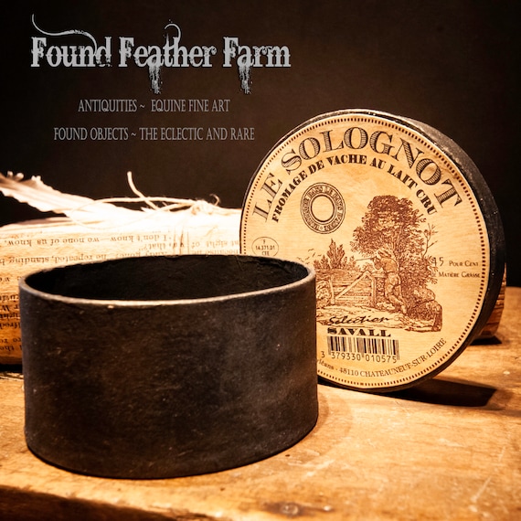 A Handmade Small Black Paper Mache Box With a Reproduction French Cheese Label
