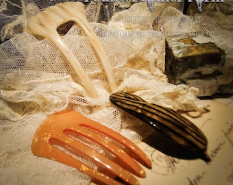 Set of Three Vintage Celluloid Acetate Hair Barrettes from England