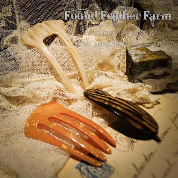 Set of Three Vintage Celluloid Acetate Hair Barrettes from England