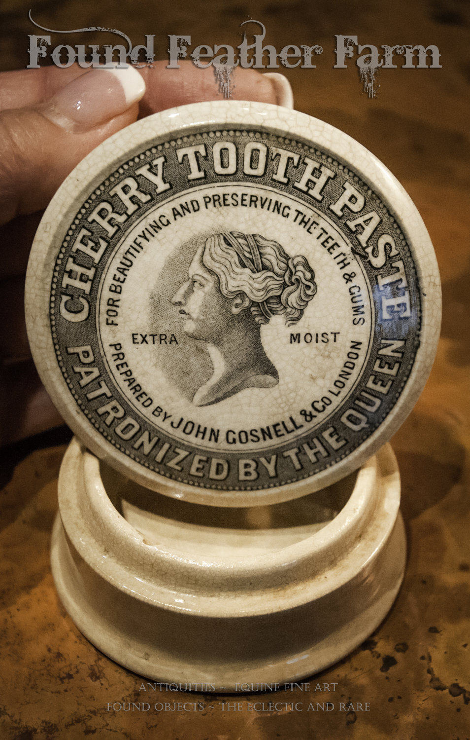 Antique Cherry Toothpaste Ceramic Jar and Lid from the late 19'th