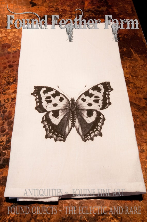 Printed Cotton Flour Sack Tea Towel with Original Vintage "Butterfly" Design