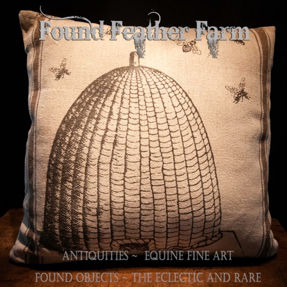 Vintage Inspired Woven Cotton Bee Skep Throw Pillow