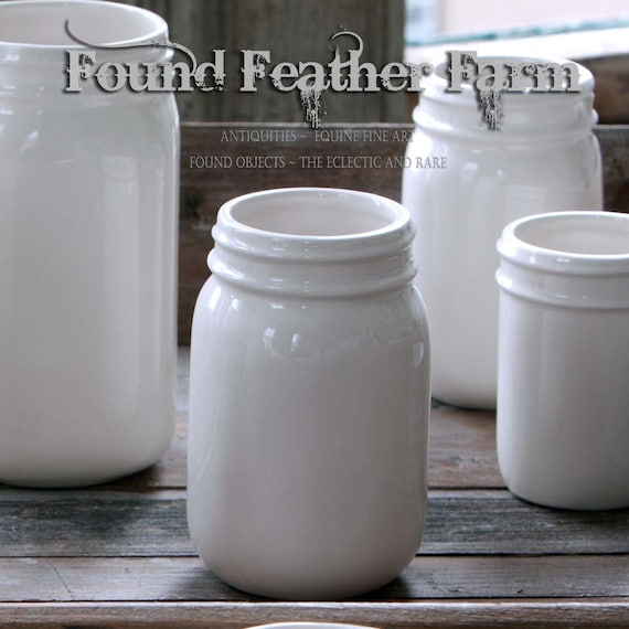 Vintage inspired Creamware Pint Jar with Lovely Coloring of Fresh Milk