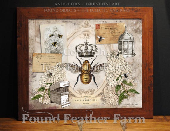 The Queen Bee ~ Original Vintage Art Collage 20" x 24" Framed Giclee Print