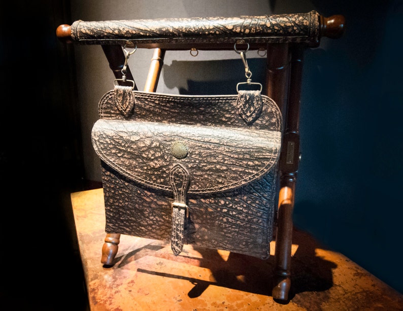 Vintage Embossed Leather Folding Safari Or Camp Seat With Image 0