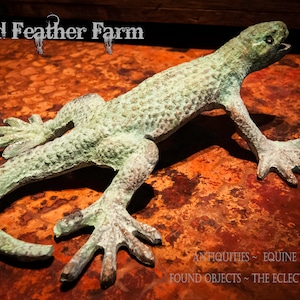 Handmade Bronze Chameleon with Verdigris Patina