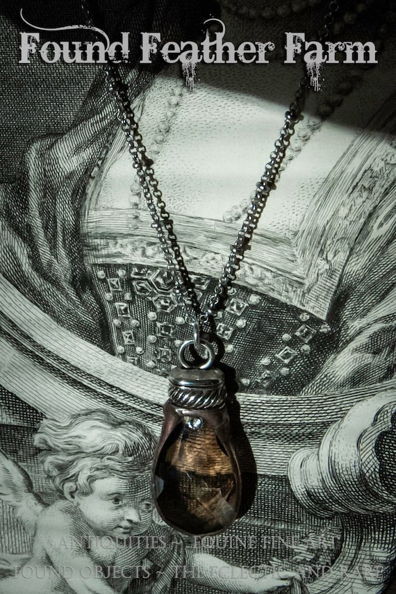 Handmade Soldered Honey Crystal Pendant Necklace with a Silver Pewter End Cap and a Delicate Silver Dot Chain