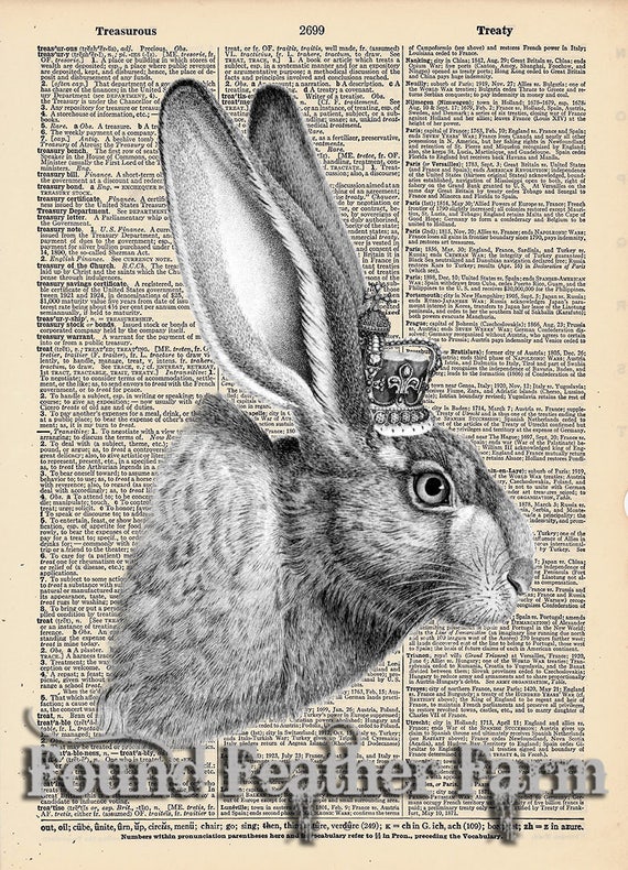 Vintage Antique Dictionary Page with Antique Print "The French Rabbit with Crown"