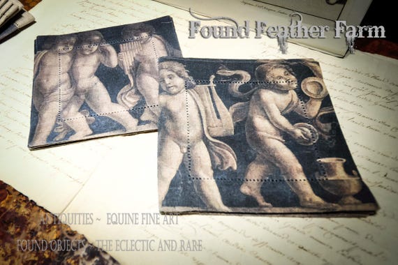 Lovely Set of Placemats, Napkins and Cloth Coasters with Architectural Linen Fabric