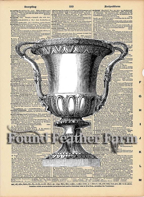 Vintage Antique Dictionary Page with Antique Print "Architectural Urn Three"